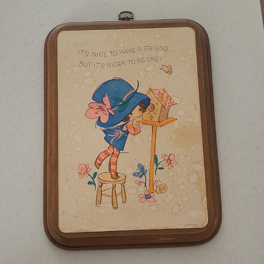 Vintage Wall Art with Girl and Birdhouse